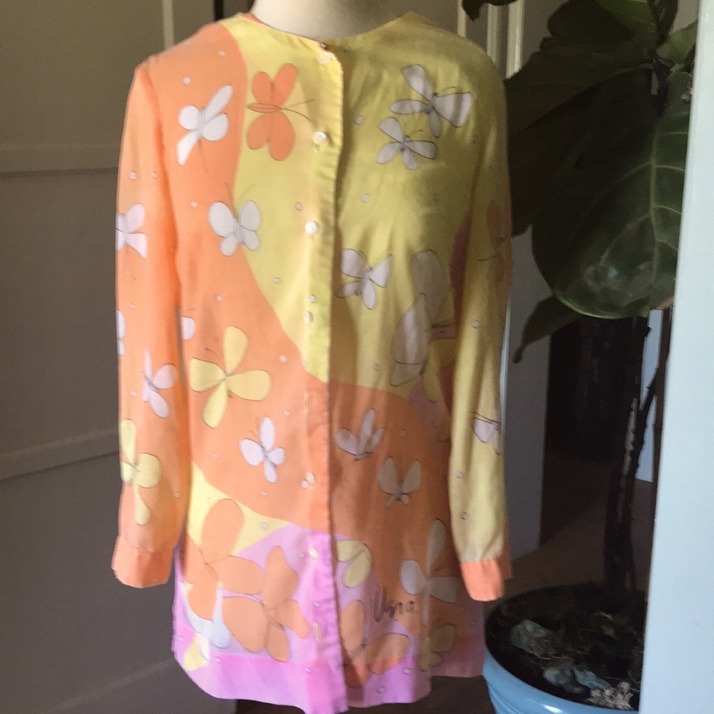 Vintage VERA bright colors ,  blouse butterflies !